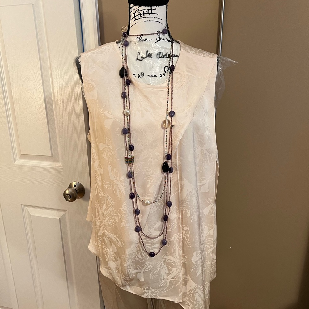 New Halston Heritage Womens Asymmetrical Sleeveless Top - Cream 14